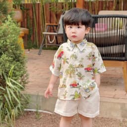 Thumbnail Set bộ sơ mi cộc tay bé trai áo đũi họa tiết ô tô, cây dừa cổ đức quần đũi Fbaby mặc đi chơi, du lịch, đi biển FB1024 3