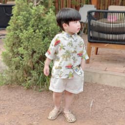 Thumbnail Set bộ sơ mi cộc tay bé trai áo đũi họa tiết ô tô, cây dừa cổ đức quần đũi Fbaby mặc đi chơi, du lịch, đi biển FB1024 4