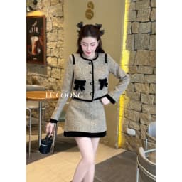 Thumbnail Set Dạ Tweed Dáng Ngắn Hai Màu Đỏ Nâu Phối Nhung LECOONG B175 Đầm Đẹp Tiểu Thư Sang Chảnh 3