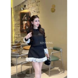Thumbnail Set Dáng Ngắn Phối Ren Trắng LECOONG B180 Đầm Tiểu Thư Sang Chảnh Màu Đen 1