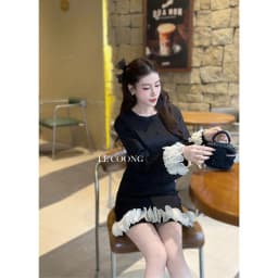 Thumbnail Set Dáng Ngắn Phối Ren Trắng LECOONG B180 Đầm Tiểu Thư Sang Chảnh Màu Đen 3