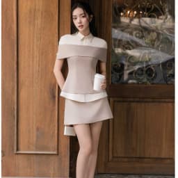 Thumbnail Set đồ Áo ngang vai phối sơ mi 2T15.2504K, Chân váy ngắn dáng A 4S13.2504K, Bộ đồ công sở thanh lịch sang trọng của JM 2