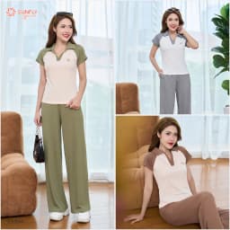 Thumbnail Set đồ nữ SUNFLY chất thun tăm áo cộc quần suông dài SFB3054 2