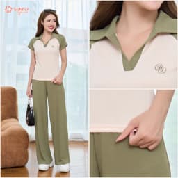 Thumbnail Set đồ nữ SUNFLY chất thun tăm áo cộc quần suông dài SFB3054 3