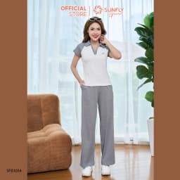 Thumbnail Set đồ nữ SUNFLY chất thun tăm áo cộc quần suông dài SFB3054 4