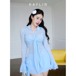 Thumbnail Set KAYLIN áo kiểu sơ mi tay loe phối chân váy ngắn chất vải thun giấy phong cách BST Hè 2025 - N2461 4