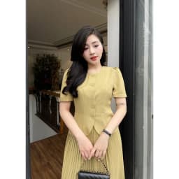 Thumbnail Set kí giả chân váy dập ly trơn cổ tròn Eva Lover SETKG2024307 4
