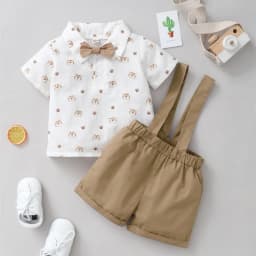 Thumbnail Set Đồ 2 Món Gồm Áo Thun Cổ Đứng Tay Cộc In Hình Hổ Thắt Nơ + Quần Ngắn Cho Bé Trai 0-2 Tuổi 2