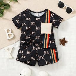 Thumbnail Set Đồ 2 Món Gồm Áo Thun Tay Cộc In Chữ Và Quần Ngắn Sang Trọng Cho Bé Trai 1-3 Tuổi 2