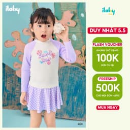 Thumbnail Set đồ bơi bé gái ILABY đồ bơi bé gái gồm áo dài tay kèm chân váy chất liệu thun lạnh [3479] 1