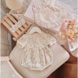 Thumbnail Set Đồ Liền Thân Body Yếm Ren Cổ Rời Băng Đô Kem Bé Gái Sơ Sinh 1 2 Tuổi MINTSCLOSET - BS6420 1