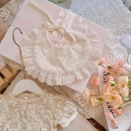 Thumbnail Set Đồ Liền Thân Body Yếm Ren Cổ Rời Băng Đô Kem Bé Gái Sơ Sinh 1 2 Tuổi MINTSCLOSET - BS6420 2