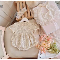 Thumbnail Set Đồ Liền Thân Body Yếm Ren Cổ Rời Băng Đô Kem Bé Gái Sơ Sinh 1 2 Tuổi MINTSCLOSET - BS6420 4