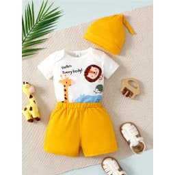 Thumbnail Set Đồ Mùa Hè 3 Món Gồm Áo Liền Quần Tay Cộc In Họa Tiết Hươu Cao Cổ + Quần Ngắn + Nón In Họa Tiết Cho Bé Trai 0-2 Tuổi 2