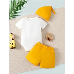 Thumbnail Set Đồ Mùa Hè 3 Món Gồm Áo Liền Quần Tay Cộc In Họa Tiết Hươu Cao Cổ + Quần Ngắn + Nón In Họa Tiết Cho Bé Trai 0-2 Tuổi 3