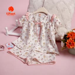 Thumbnail Set đồ ngủ bé gái TIHON cao cấp chất liệu thô siêu thoáng mát đính nơ dễ thương cho bé SET0786109 4