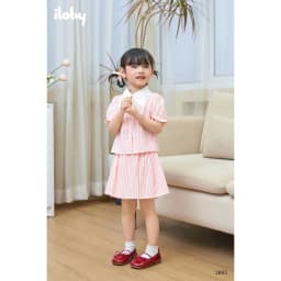 Thumbnail Set váy bé gái ILABY váy xinh cho bé chất thô kẻ áo sơ mi đính nơ quần giả chân váy [2893] 3