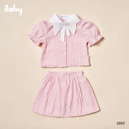 Thumbnail Set váy bé gái ILABY váy xinh cho bé chất thô kẻ áo sơ mi đính nơ quần giả chân váy [2893] 4