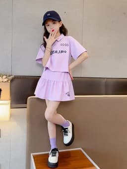 Thumbnail Set Váy Bé Gái, Set Đồ Bộ Cho Bé Gái Áo Polo Có Cổ đi học, đi chơi Vải Chính Phẩm Cotton Loại 1 Babi mama B09.1 1