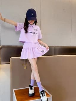 Thumbnail Set Váy Bé Gái, Set Đồ Bộ Cho Bé Gái Áo Polo Có Cổ đi học, đi chơi Vải Chính Phẩm Cotton Loại 1 Babi mama B09.1 2