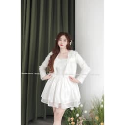 Thumbnail Set Wonderhouse áo lông, đầm trễ vai xòe hai tầng tiểu thư - Mira Dress 1