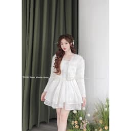 Thumbnail Set Wonderhouse áo lông, đầm trễ vai xòe hai tầng tiểu thư - Mira Dress 3