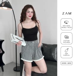 Thumbnail SHE BY ZAM - ÁO HAI DÂY PHỐI REN & QUẦN ĐÙI KẺ CARO 4