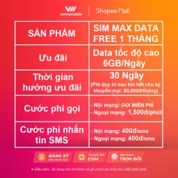 Thumbnail Sim 4G Vietnamobile 6GB/Ngày (180GB/Tháng) + Gọi Miễn Phí Nội Mạng. Trọn Gói 1 Tháng Không Cần Nạp Tiền 1