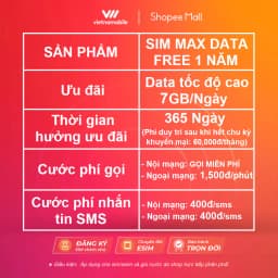 Thumbnail Sim 4G Vietnamobile 7GB/Ngày - 210GB/Tháng. Miễn Phí Gọi Nội Mạng. Trọn Gói 12 Tháng Không Phải Nạp Tiền 1