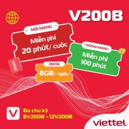 Thumbnail Sim 4G Viettel 12V200B 8GB/Ngày (240GB/Tháng) + 100P Ngoại Mạng + Nội Mạng Trọn Gói 12 Tháng Không Nạp Tiền 1