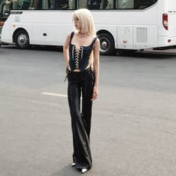 Thumbnail Sizzle Striped Gilet Top - Áo ghile jean sọc xỏ dây 2