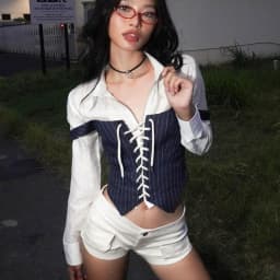Thumbnail Sizzle Striped Gilet Top - Áo ghile jean sọc xỏ dây 4
