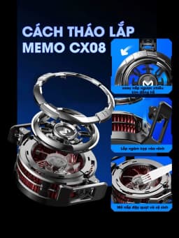 Thumbnail Sò lạnh tản nhiệt điện thoại MEMO CX08 bản nâng cấp hè 2025 mạnh mẽ hỗ trợ AI sạc không dây chơi game tăng FPS Liên quân 2