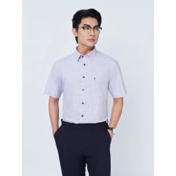 Thumbnail Sơ mi ngắn tay lai bầu VIETTIEN vải sợi hoa hồng phom REGULAR VT00000328 1