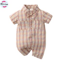 Thumbnail Sơ sinh baby boy gentlemen's bodysuit turn-down tay ngắn kẻ sọc romper Áo liền quần quần áo dự tiệc hàng ngày 2