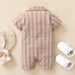 Thumbnail Sơ sinh baby boy gentlemen's bodysuit turn-down tay ngắn kẻ sọc romper Áo liền quần quần áo dự tiệc hàng ngày 4