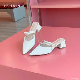 Thumbnail Sục nữ HÀ HUYỀN da lì cut V 2 quai ngang cổ rút khóa ngọc gót vuông 5cm - SU466 1