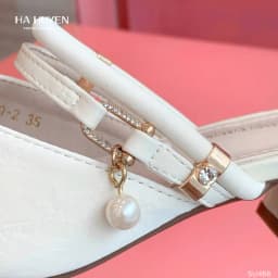Thumbnail Sục nữ HÀ HUYỀN da lì cut V 2 quai ngang cổ rút khóa ngọc gót vuông 5cm - SU466 2