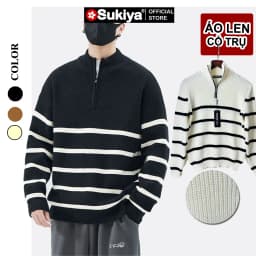 Thumbnail SUKIYA _Áo Len Nam Kẻ Kéo Khóa Cổ Cao UNISEX Chất Dày Dặn Mẫu Mới AL81 2