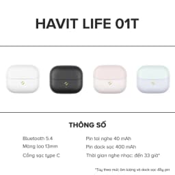 Thumbnail Tai nghe Bluetooth True Wireless Havit TW982 | Nghe nhạc đến 33h - Trọng lượng 3,9g - Công nghệ khử ồn AI | BH 12 tháng 1