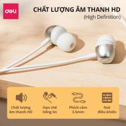 Thumbnail Tai Nghe Chống Ồn DELI Chân Cắm 3.5mm Tiện Dụng, Nút Điều Khiển Tăng Giảm Âm Lượng Tai Nghe In-Ear 1
