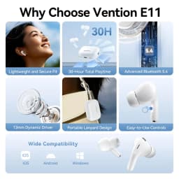 Thumbnail Tai nghe không dây thực sự Vention có Bluetooth 5.4, 10m Kết nối ổn định IPX chống nước - Tai nghe Bluetooth trong tai để sử dụng thể thao và hàng ngày 2