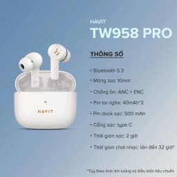 Thumbnail Tai nghe True Wireless HAVIT TW958 Pro | 2 Mic chống ồn ENC - Bluetooth 5.3 - Nghe nhạc lên đến 7h | Bảo hành 12 tháng 2