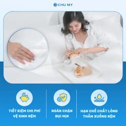 Thumbnail Tấm bảo vệ nệm CHU MY 100% polyester, 3 lớp chần bông kiểu ô vuông, chống thấm nước và bụi bẩn 4