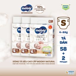 Thumbnail [TẶNG MIẾNG NGẪU NHIÊN] Bộ 3 Tã dán Moony Natural siêu cao cấp NB62+4/S58+2/M46/L38 1