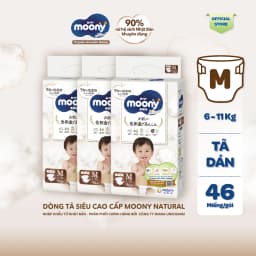 Thumbnail [TẶNG MIẾNG NGẪU NHIÊN] Bộ 3 Tã dán Moony Natural siêu cao cấp NB62+4/S58+2/M46/L38 2