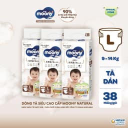 Thumbnail [TẶNG MIẾNG NGẪU NHIÊN] Bộ 3 Tã dán Moony Natural siêu cao cấp NB62+4/S58+2/M46/L38 3