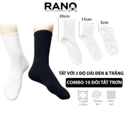 Thumbnail Tất Vớ Cổ Cao Trơn Đen Trắng Cao 18-20cm Unisex RANO Cotton Êm Ái Dày Dặn Thoáng Khí TRON_10 1