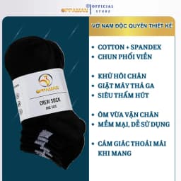 Thumbnail Tất Vớ nam cổ ngắn màu đen xám đậm cao cấp trơn chất cotton kháng khuẩn, chống mùi hôi OVT6 OPPAMAN 1