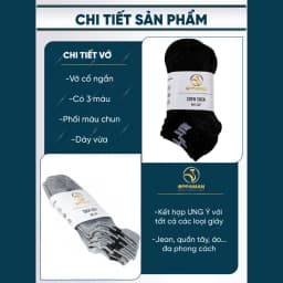 Thumbnail Tất Vớ nam cổ ngắn màu đen xám đậm cao cấp trơn chất cotton kháng khuẩn, chống mùi hôi OVT6 OPPAMAN 3
